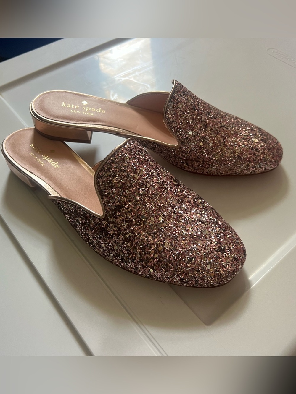 Kate Spade Pink Rose Glitter Mules Slides